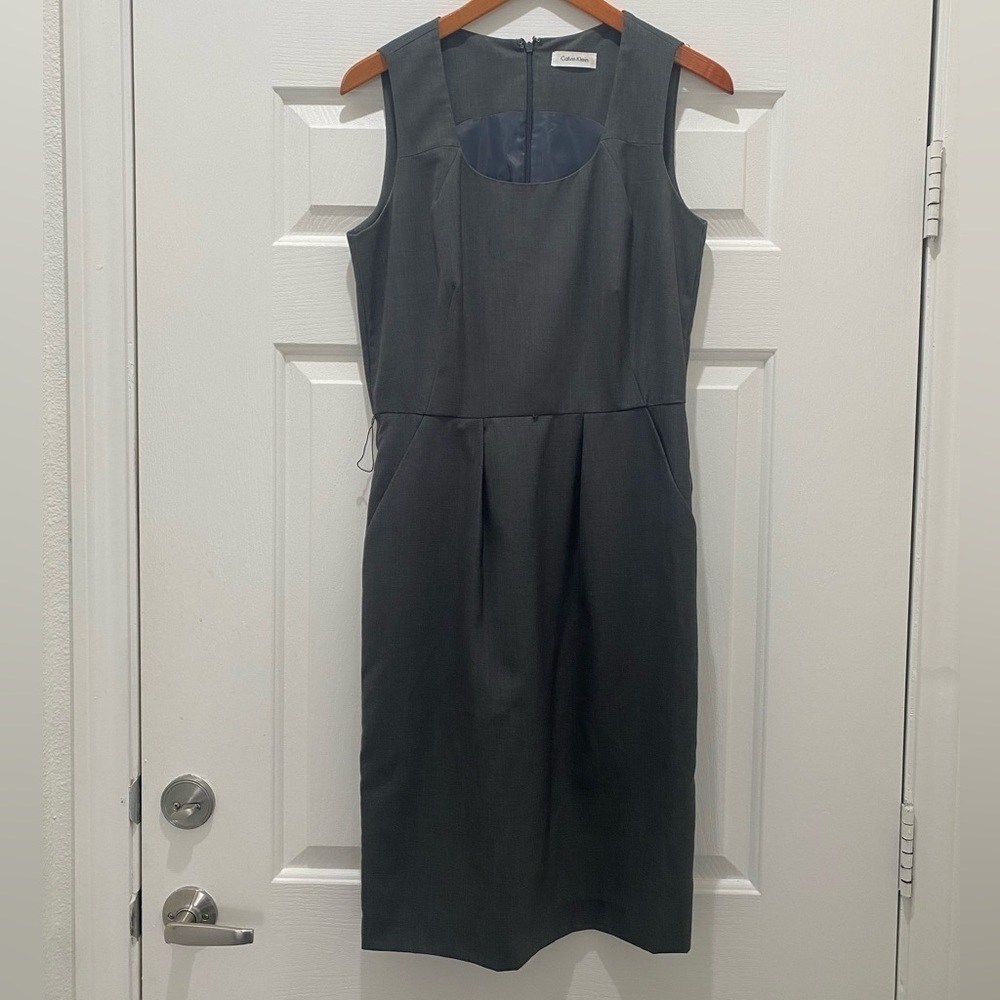 Calvin Klein Women’s Sheath Dress with Pockets, Grey Office Business Casual 6